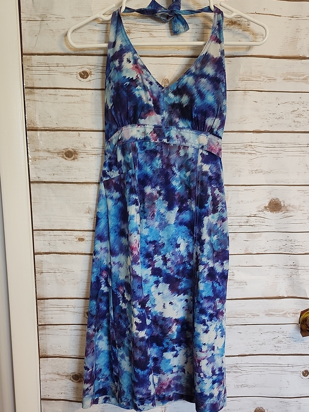 Athleta Blue and Purple Tie-Dye Halter Midi Dress XS 0